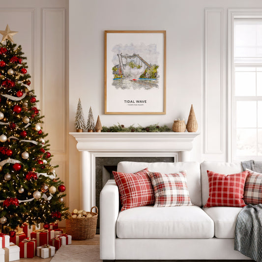 Decorated Christmas living room with a tree, fireplace, and festive decor.