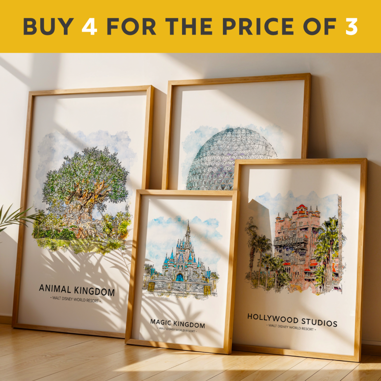 Walt Disney World 4 Park Art Print Bundle